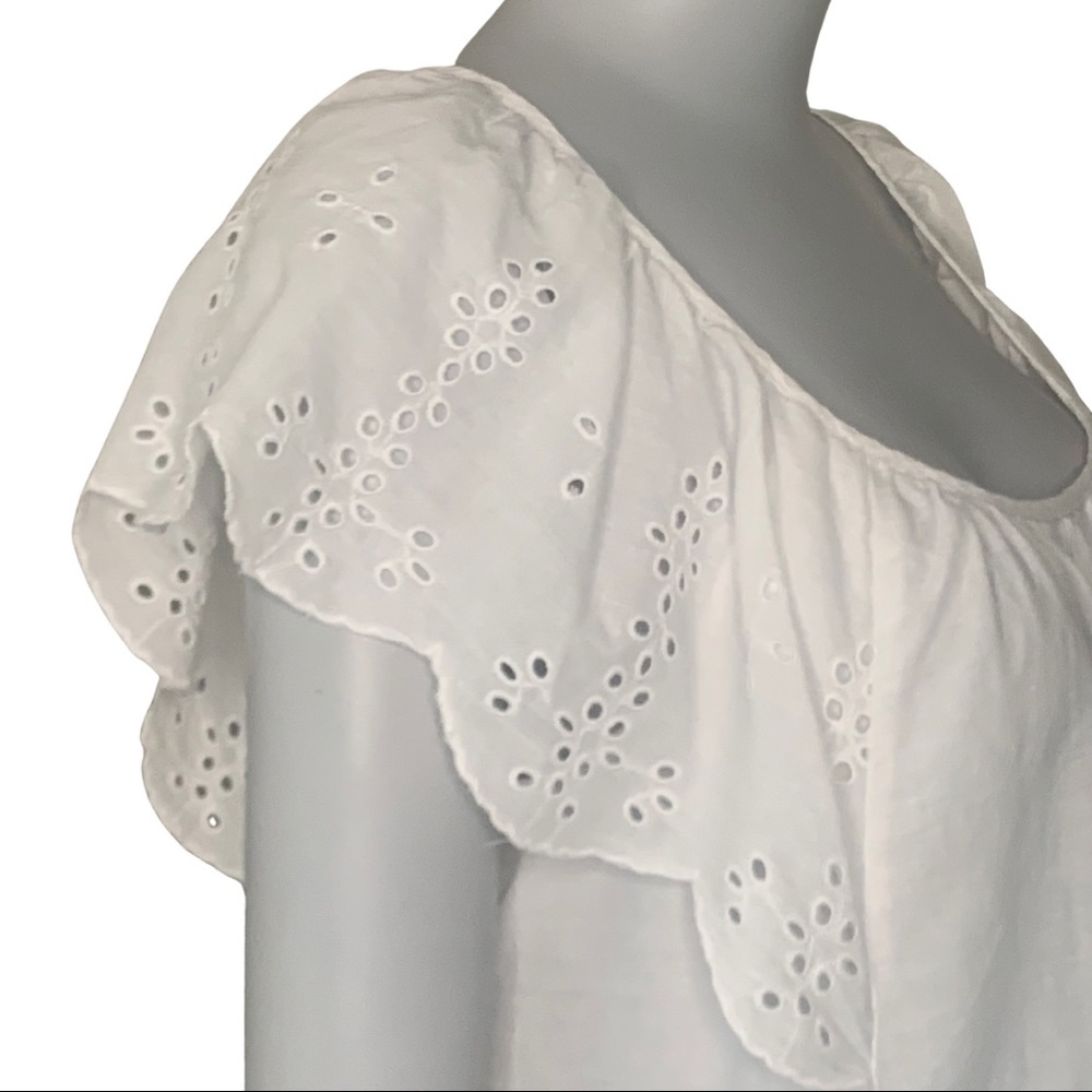 H&M Divided Eyelet Broderie Flutter Sleeve Top 100% Cotton Lightweight Size 8 - Picture 4 of 15